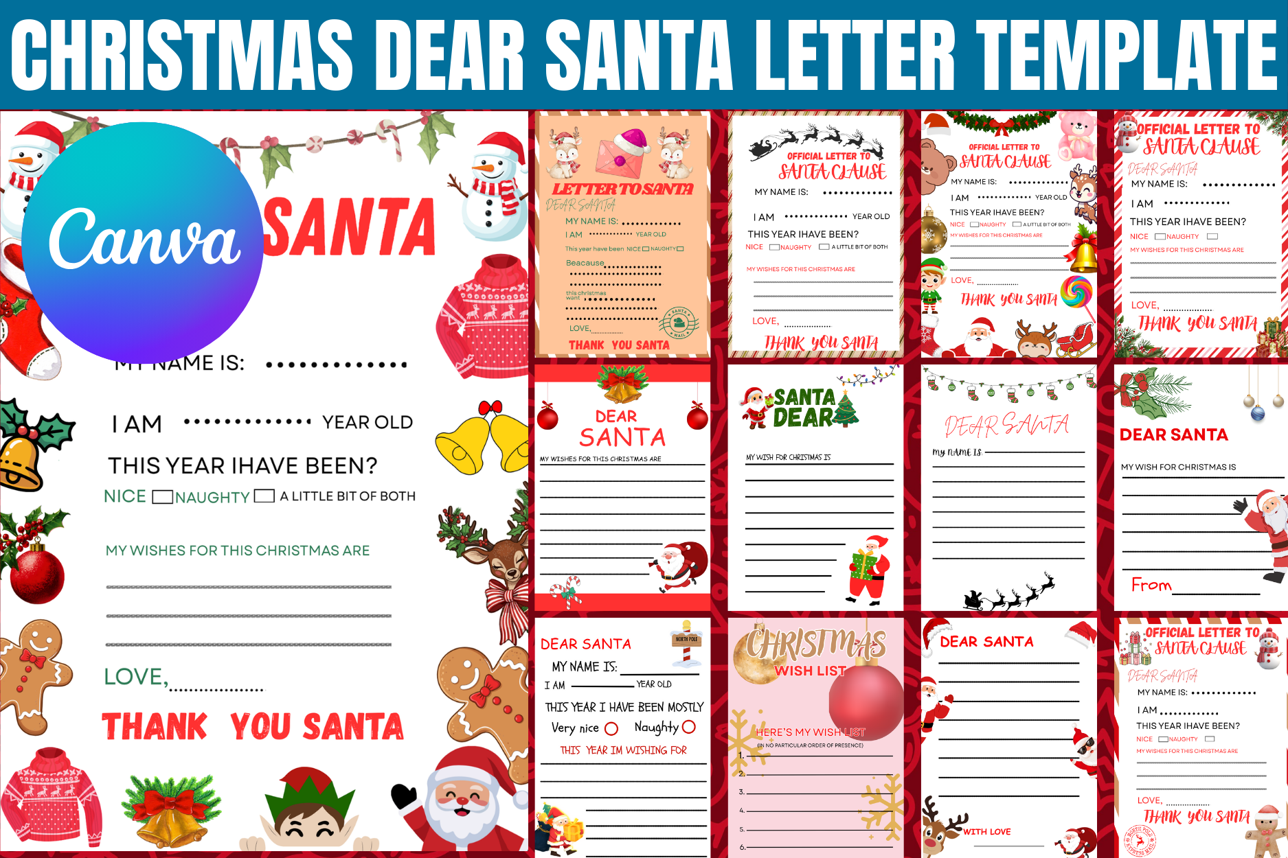 letter to santa templates: Dear Santa Canva Template by Gfx Shaown original product preview