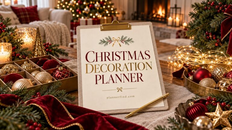 Christmas Decoration Planner with realistic themed planner pages and stationery