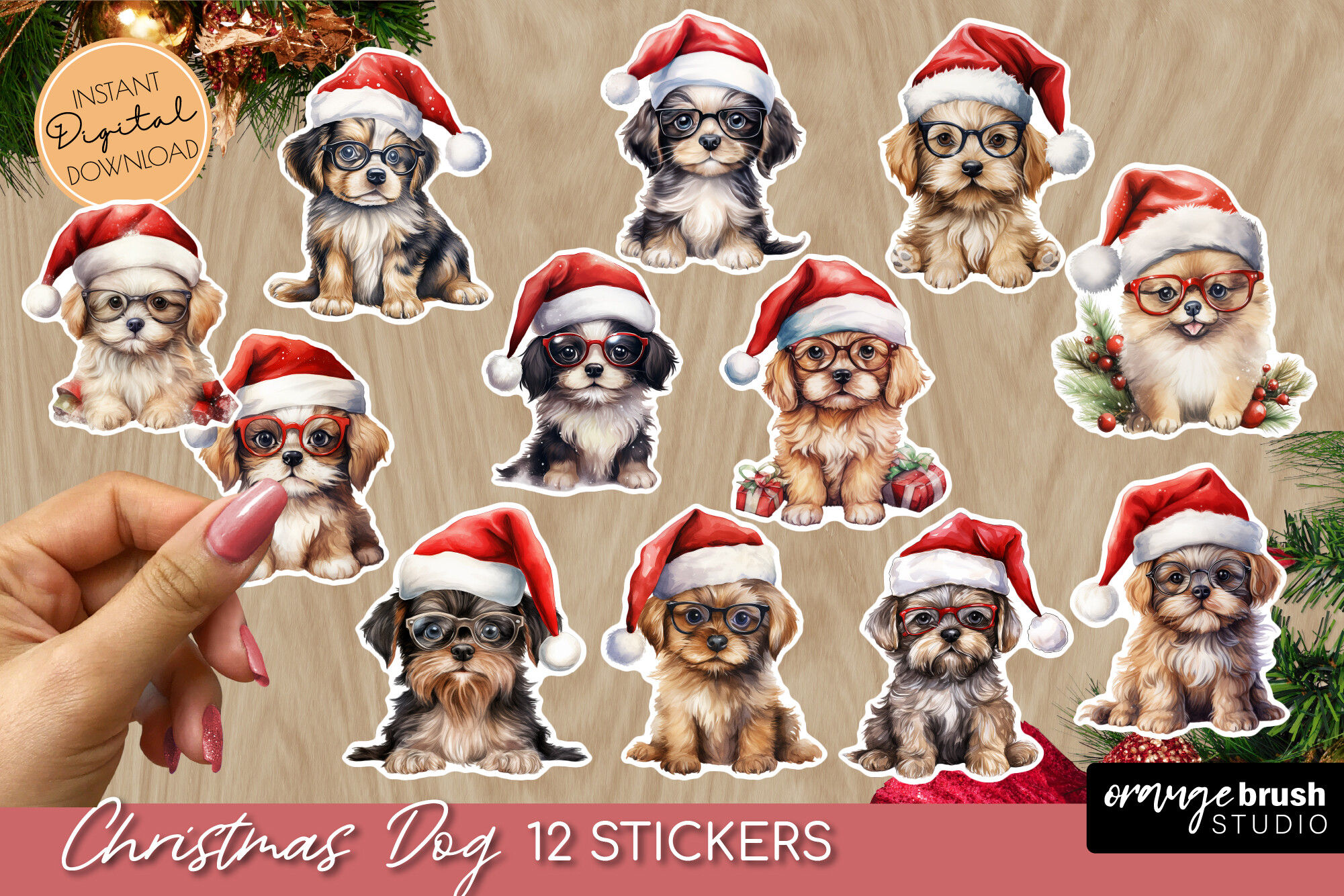 Christmas Dog Stickers: Twelve Santa-Hat Dogs with a Printable Letter Sheet original product preview