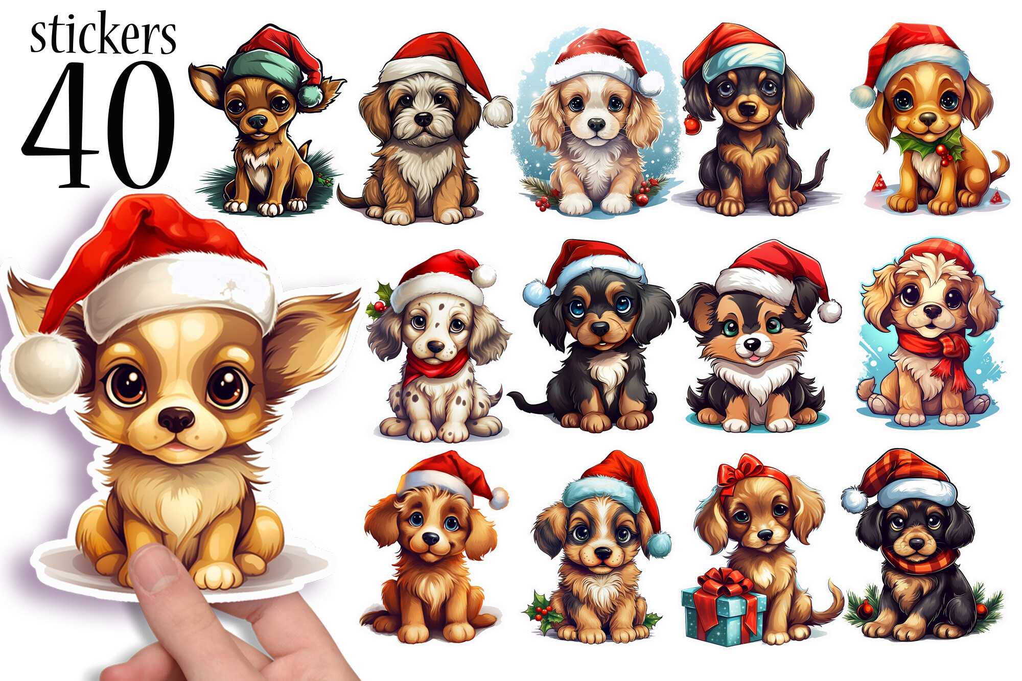 Christmas Dog Stickers: Forty Festive Puppies Across Eight Printable Sheets original product preview