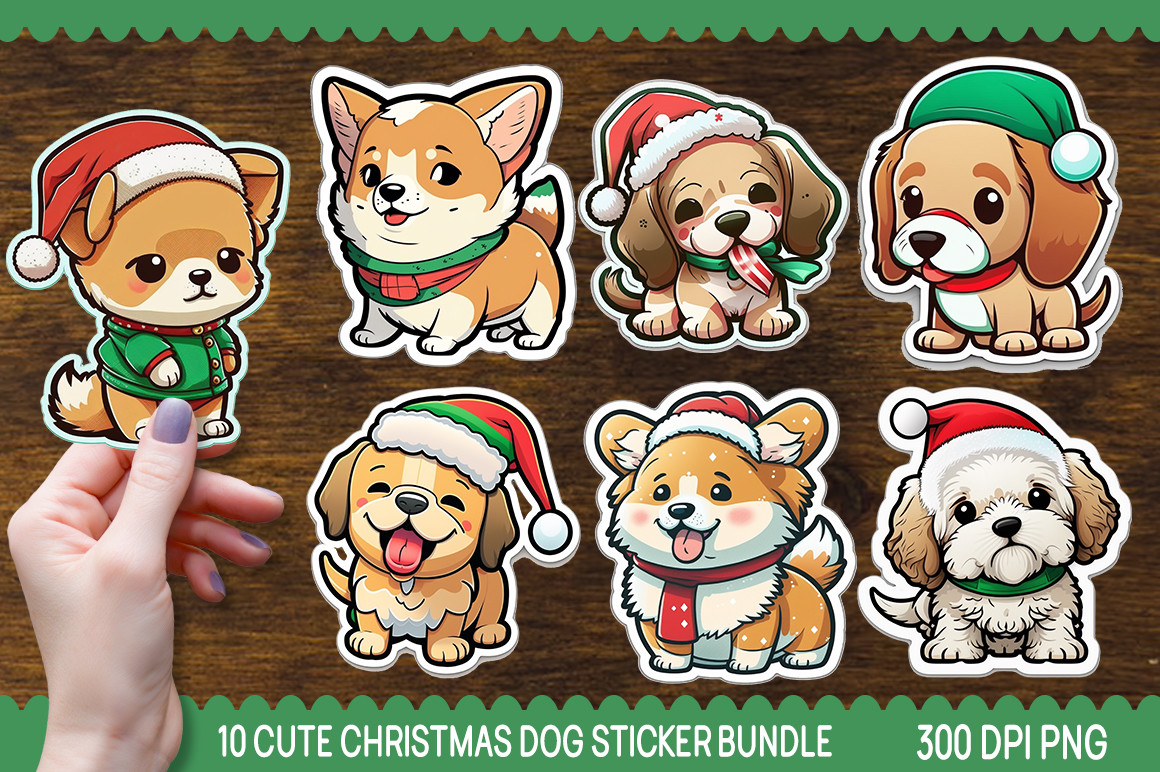 Christmas Dog Stickers: Ten Cartoon Dogs with Additional Workflow Files original product preview