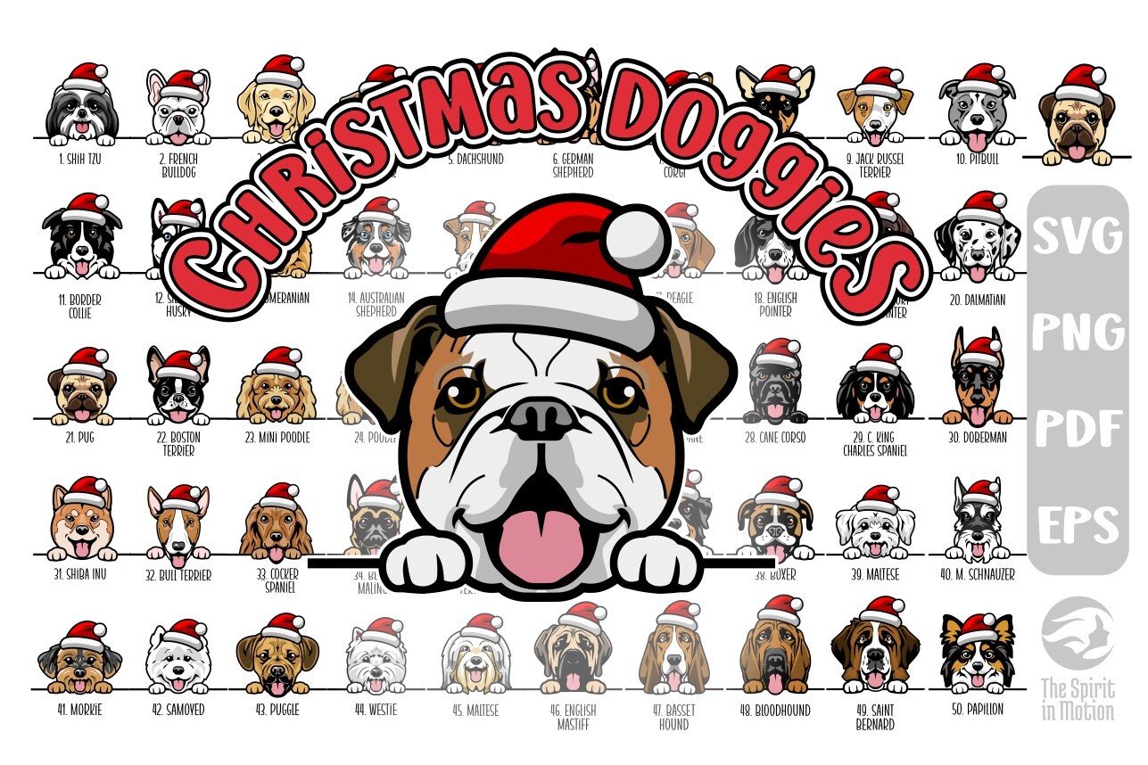 Christmas Dog Stickers: Peeking Dog Breed Portraits with SVG and PNG Files original product preview