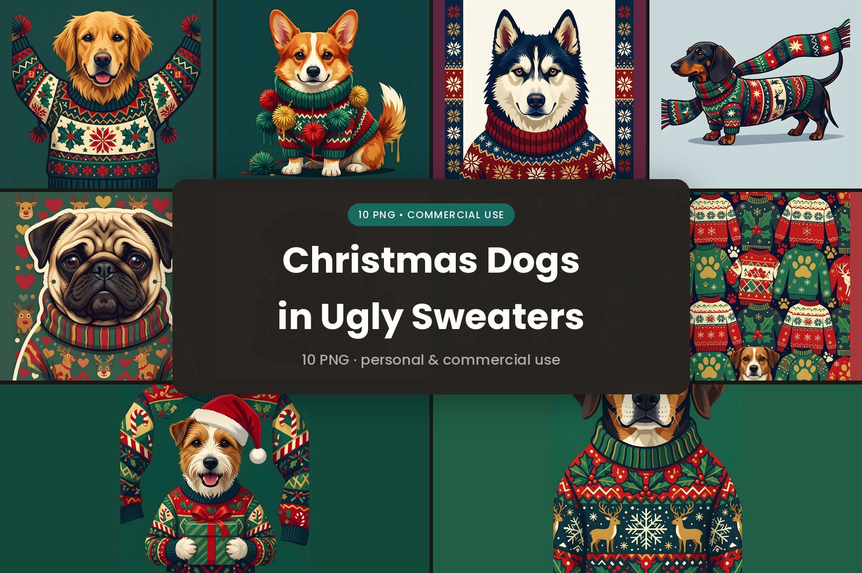 Christmas Dog Stickers: Graphic Dogs in Colorful Christmas Sweaters original product preview