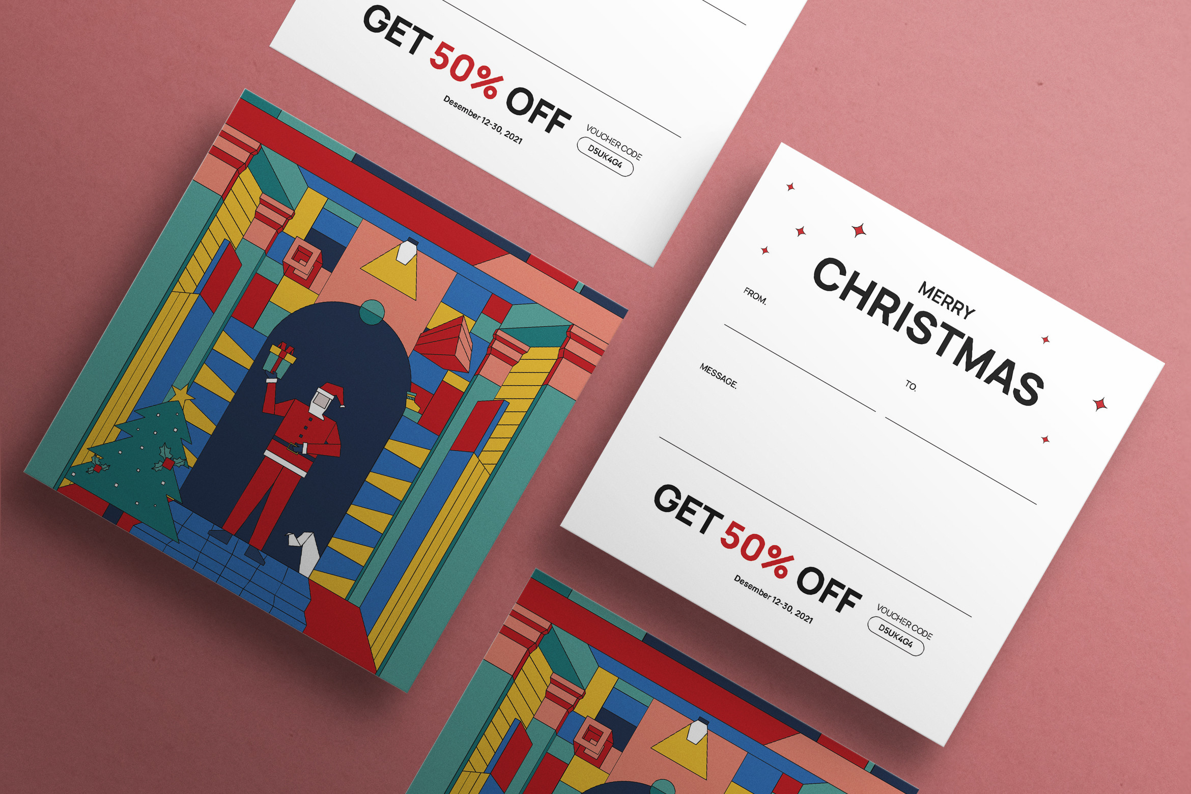 Christmas Gift Certificates: Square Cubist Christmas Gift Card with Design Source Files original product preview