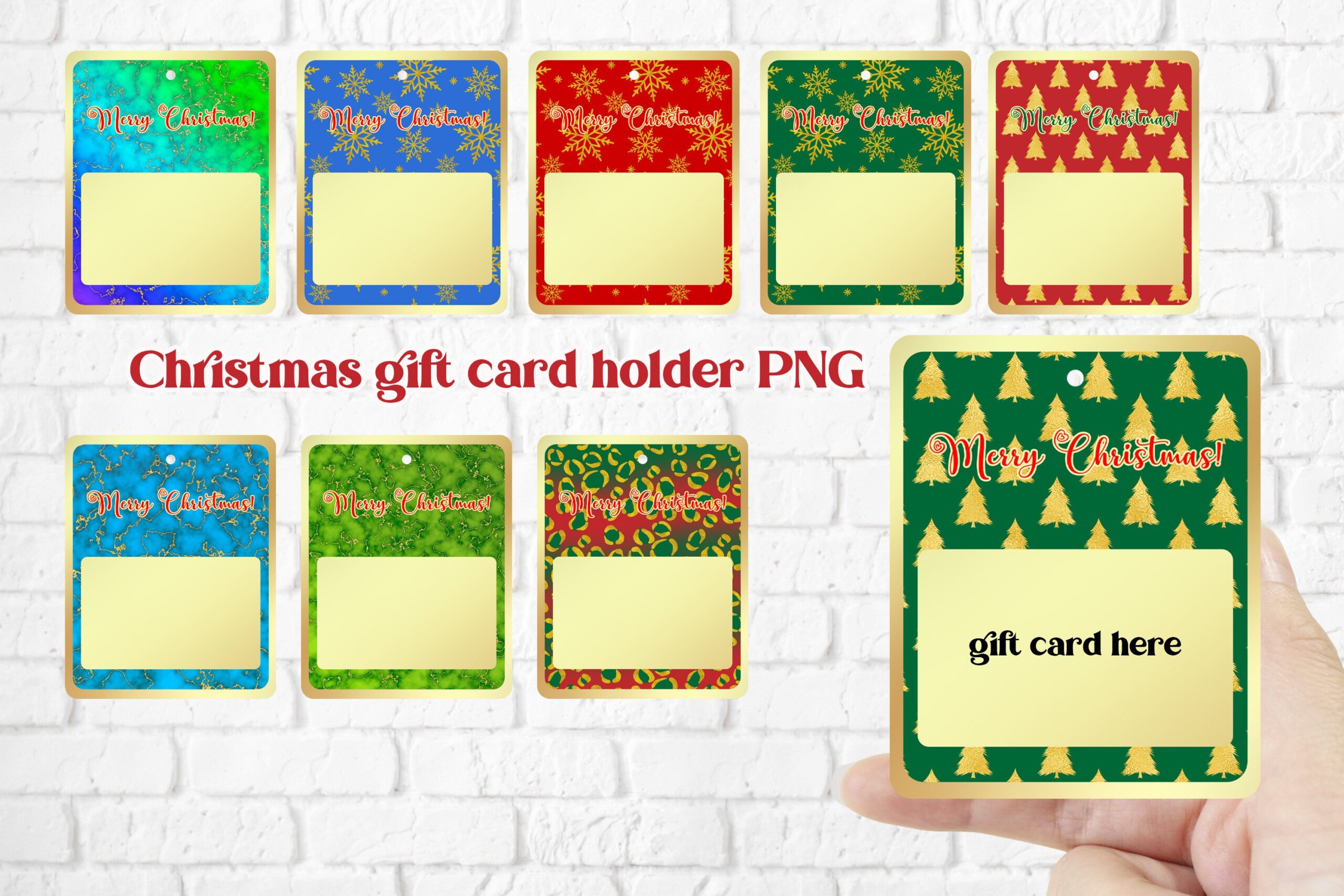 Christmas Gift Card Holders: Nine Printable Holiday Backing Cards in PNG original product preview