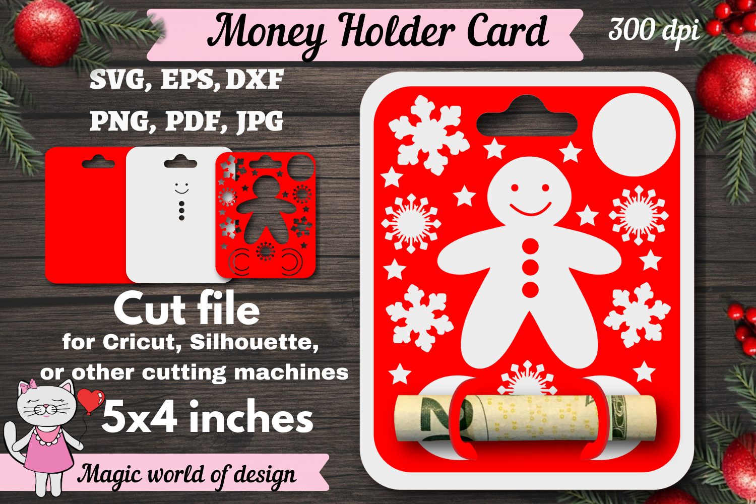 Christmas Gift Card Holders: Gingerbread Paper-Cut Card for a Rolled Money Gift original product preview
