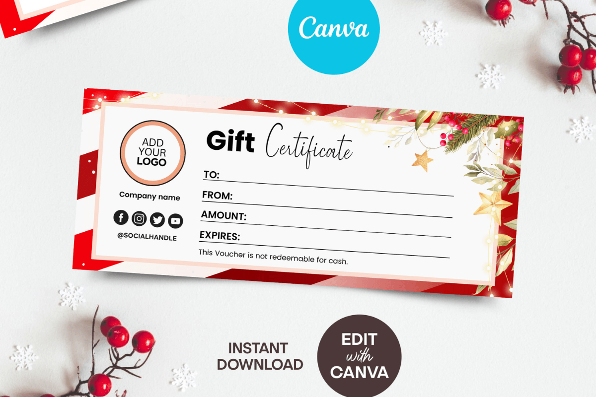 Christmas Gift Certificates: Striped Christmas Certificate with a Clear Writing Panel original product preview
