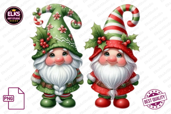Christmas Gnome Stickers: Paired Holiday Gnomes in a Single PNG Composition original product preview