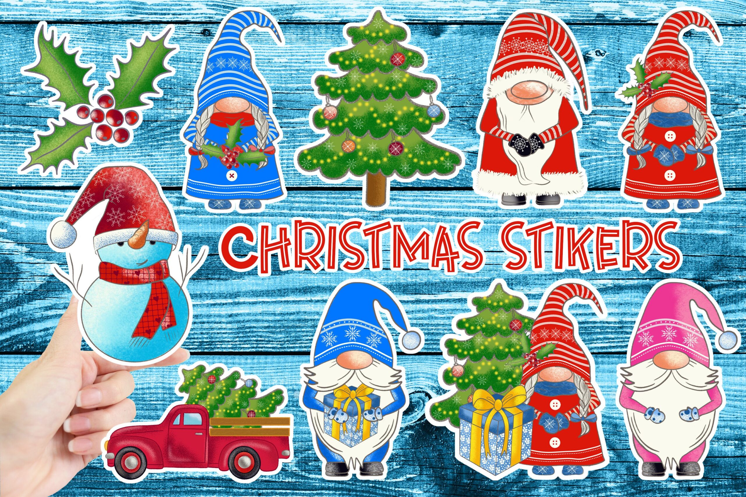 Christmas Gnome Stickers: Colorful Gnome Sticker Set with Two A4 Sheet Styles original product preview