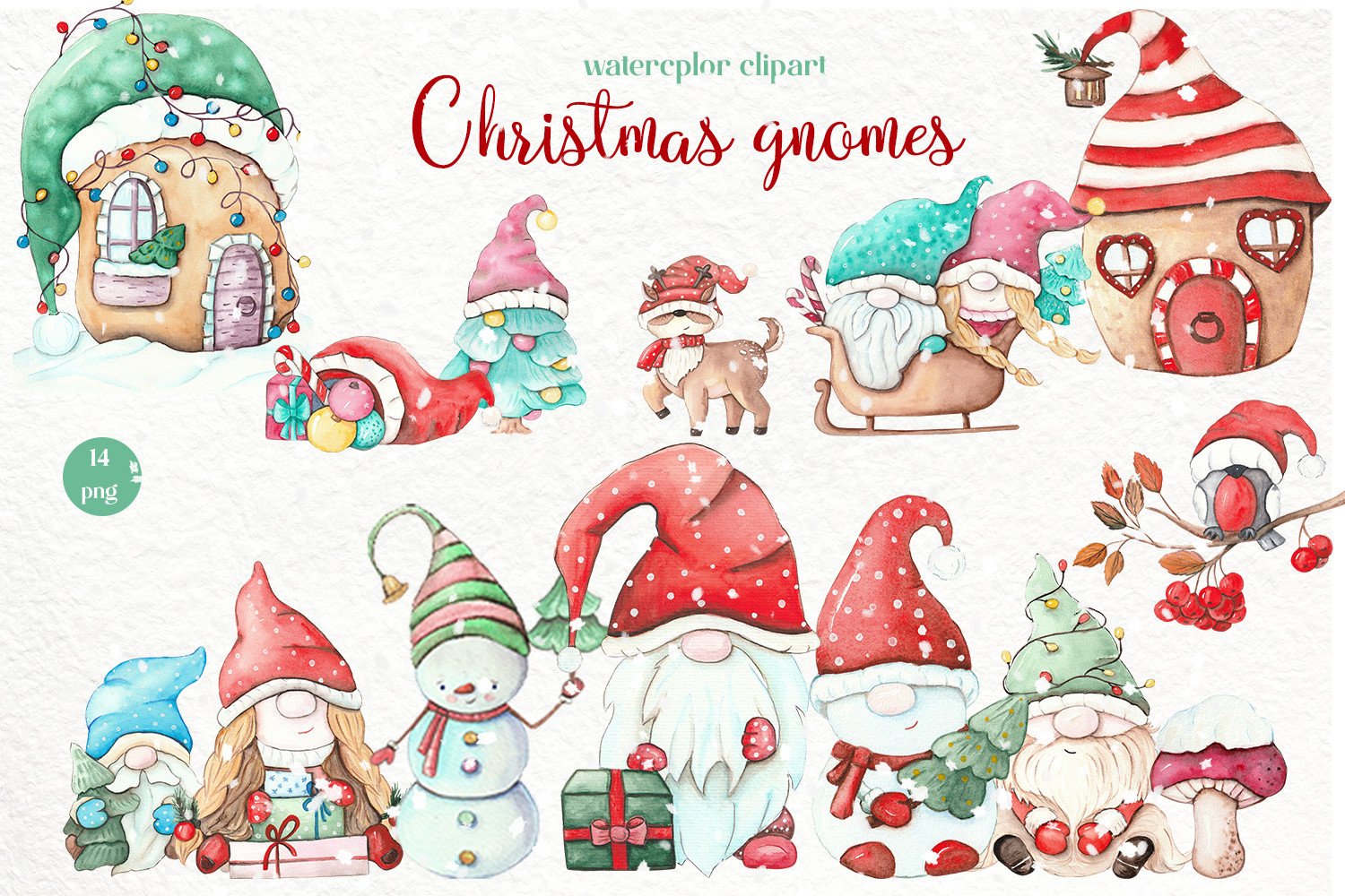 Christmas Gnome Stickers: Soft Watercolor Gnome Clipart with Winter Companions original product preview