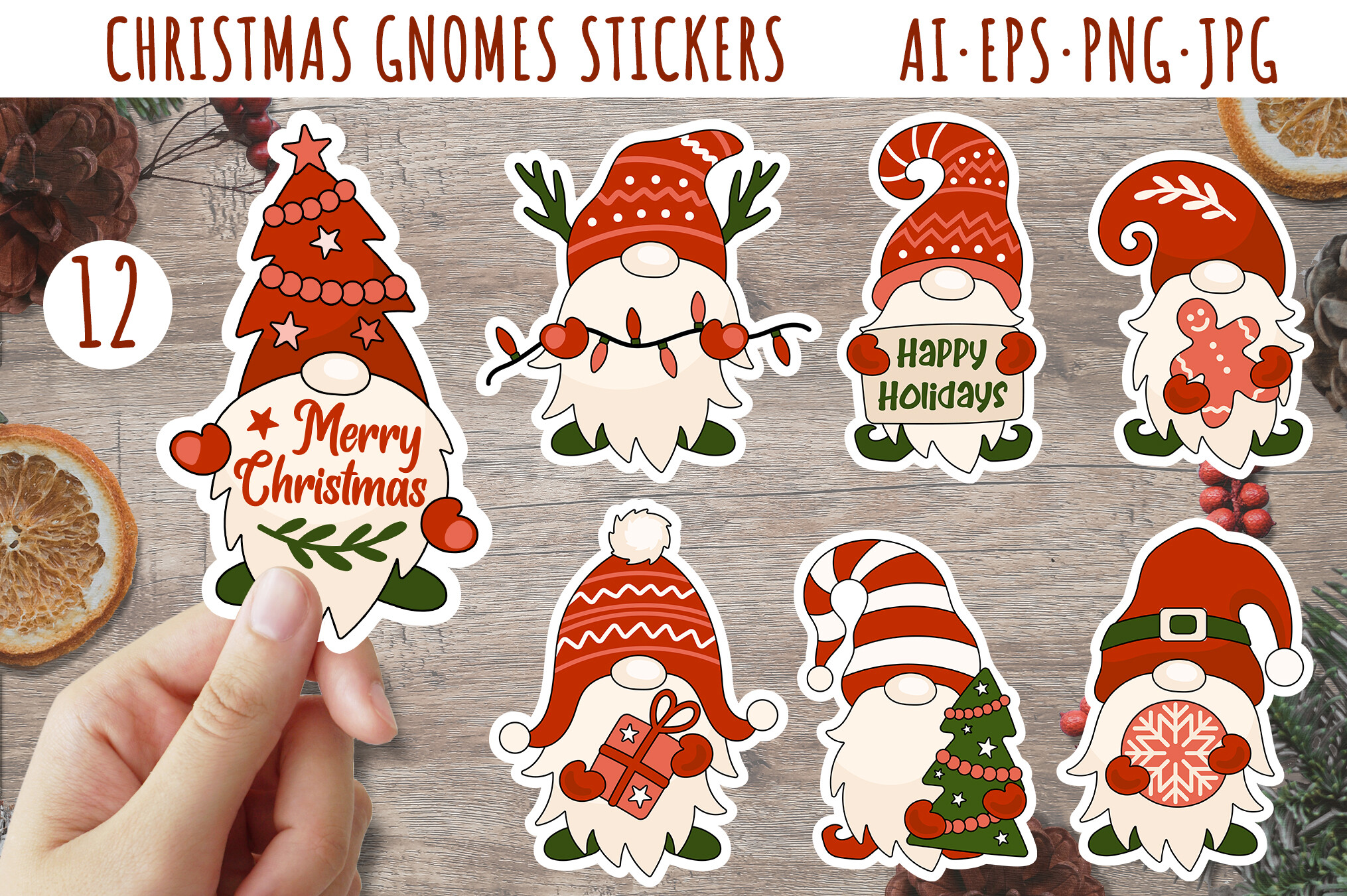 Christmas Gnome Stickers: Retro Gnome Sticker Pack for Hand Cutting or Custom Layouts original product preview