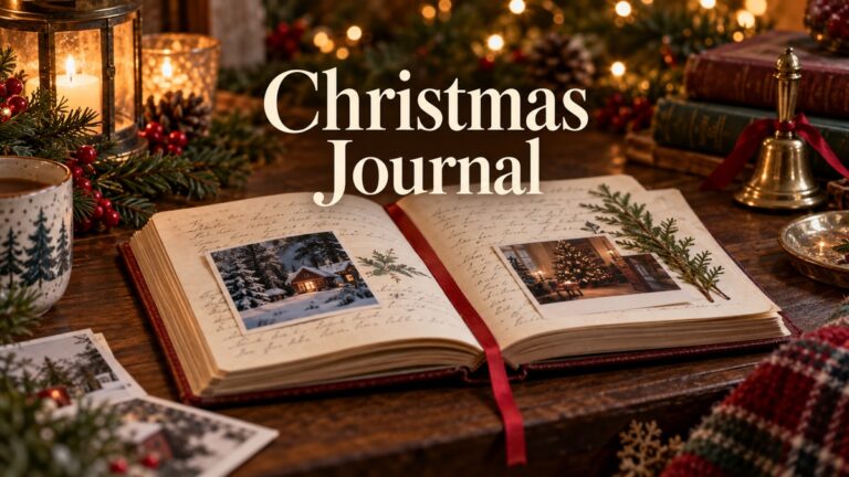 Christmas memory journal with photographs and festive keepsakes