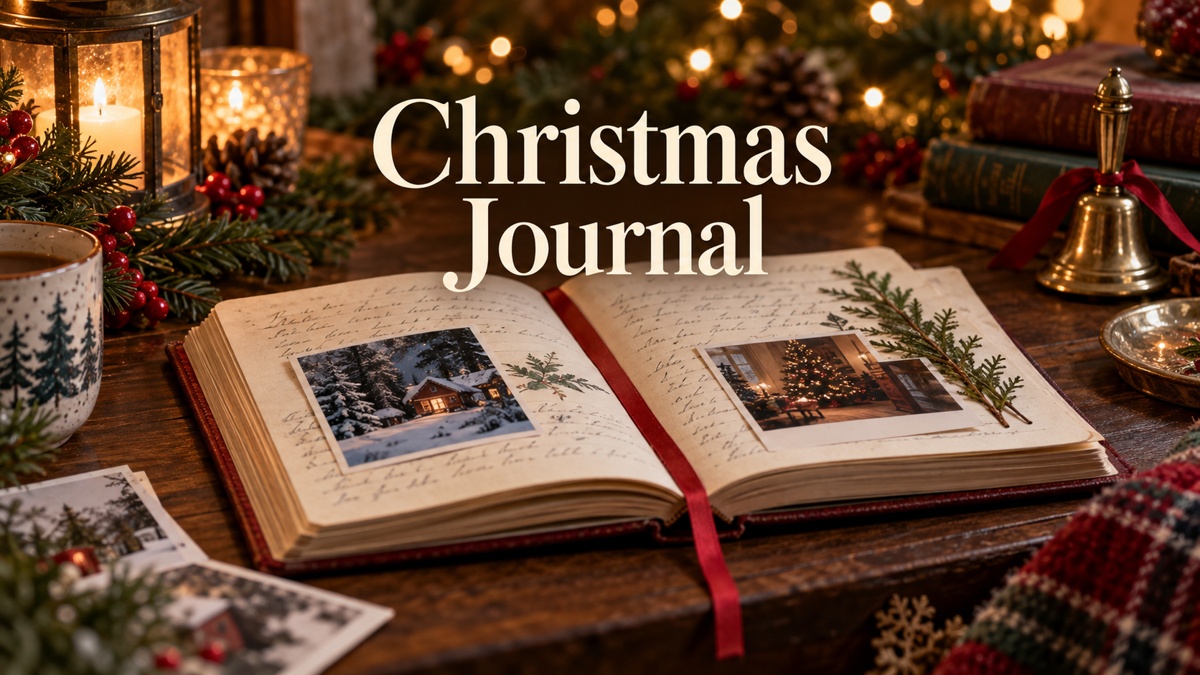 Christmas memory journal with photographs and festive keepsakes