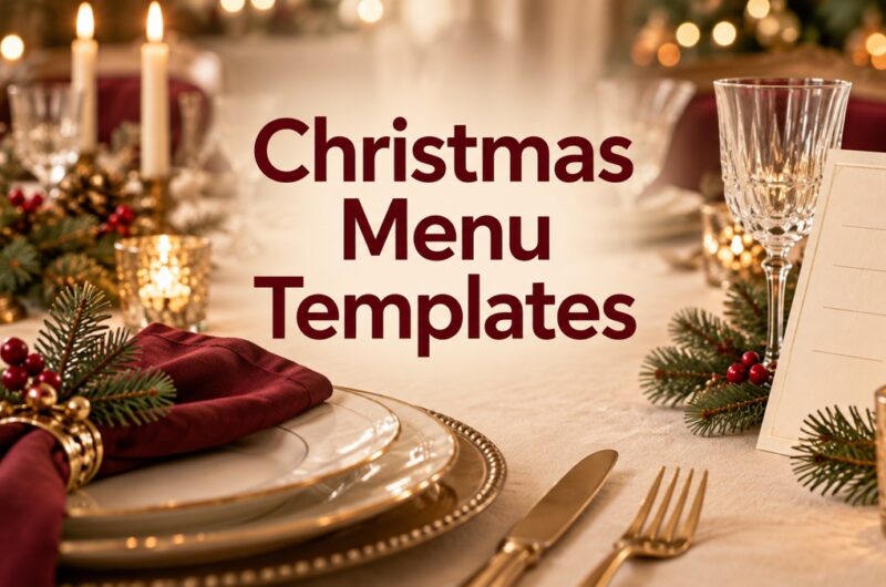 Christmas Menu Templates editorial cover with centered title