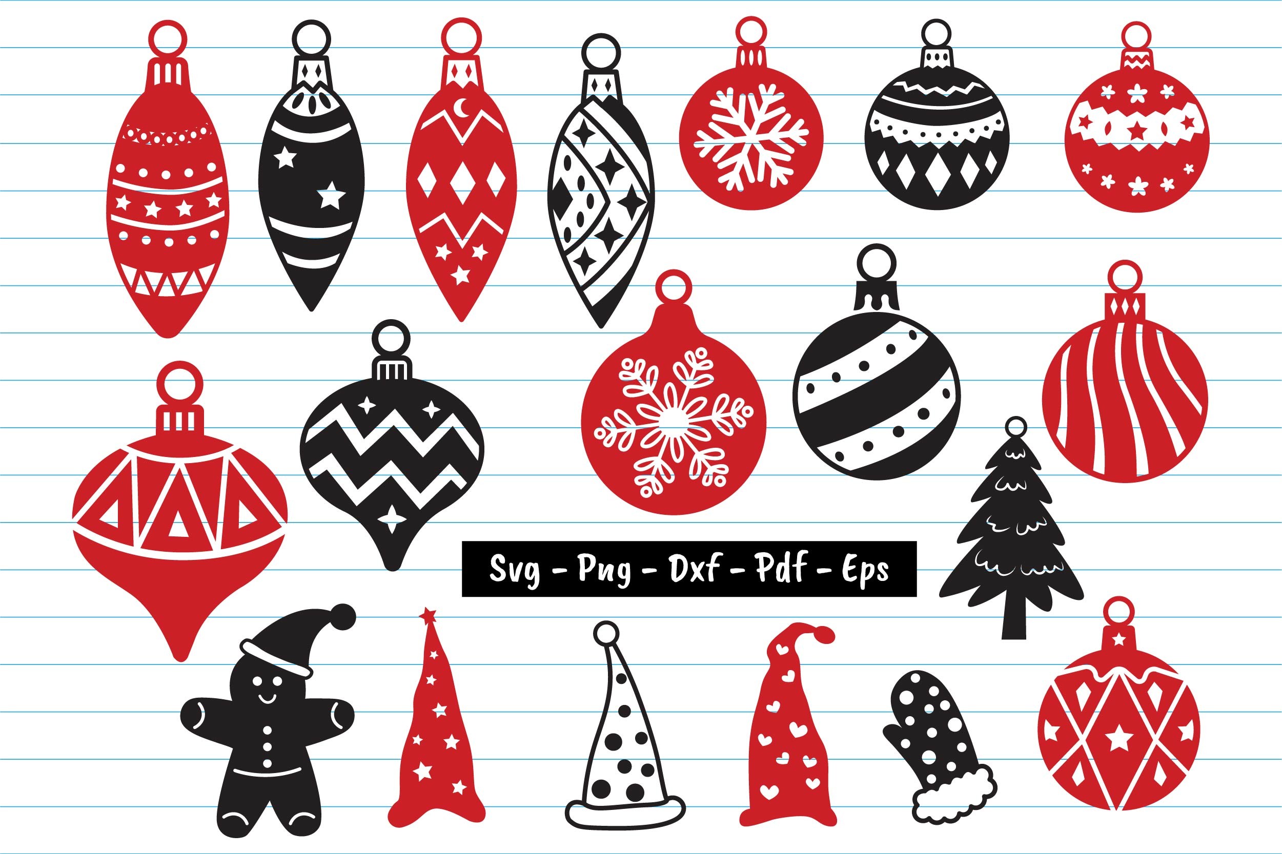 Christmas Ornament Stickers: Red and Black Ornament Graphics in Multiple Formats original product preview