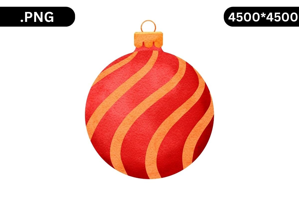 Christmas Ornament Stickers: Single Red and Gold Striped Bauble PNG original product preview