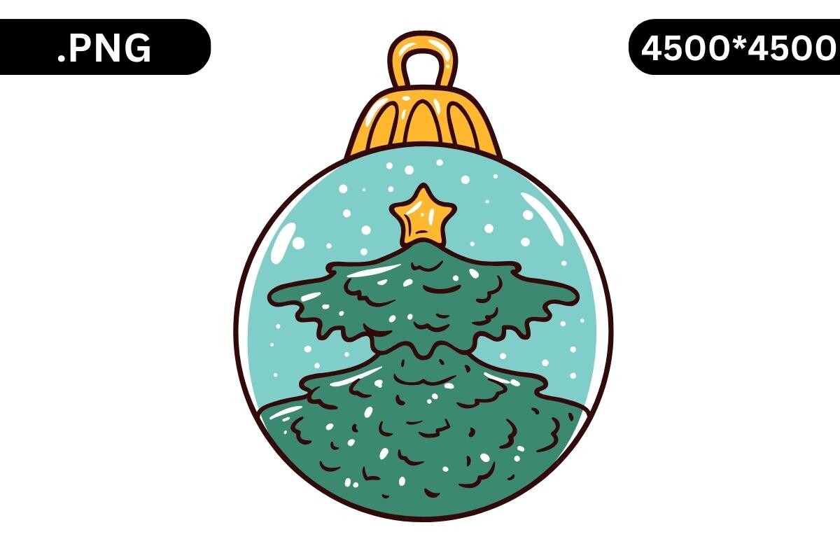 Christmas Ornament Stickers: Single Illustrated Tree-Inside-a-Bauble PNG original product preview