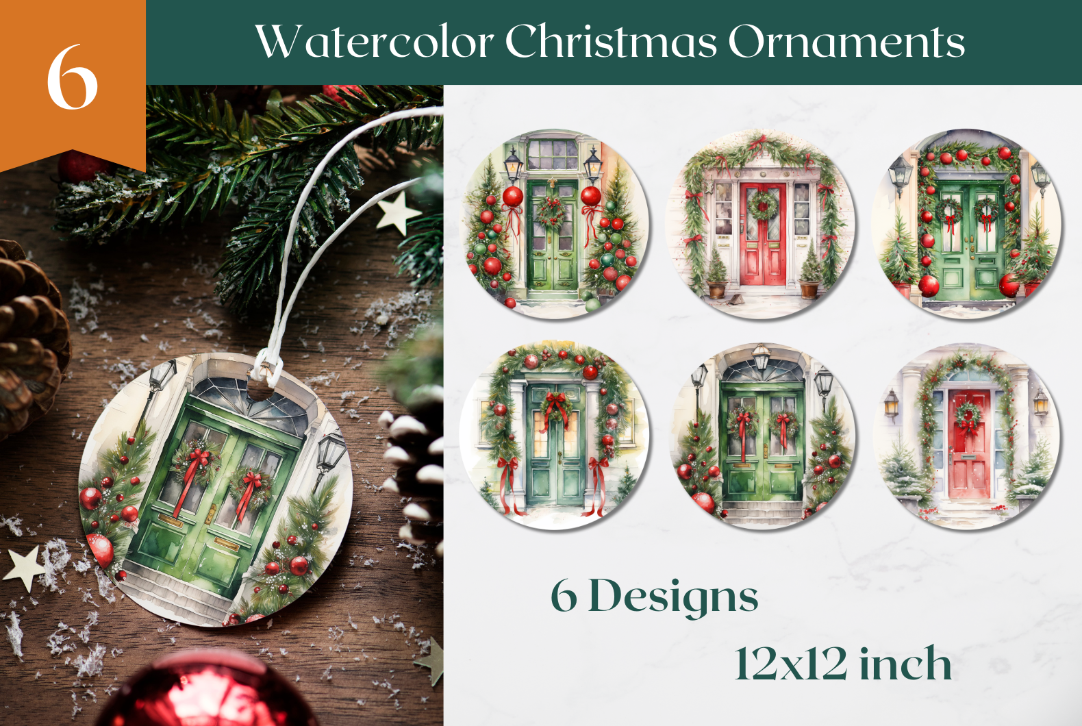Christmas Ornament Stickers: Six Ornament Designs with Decorated Door Scenes original product preview