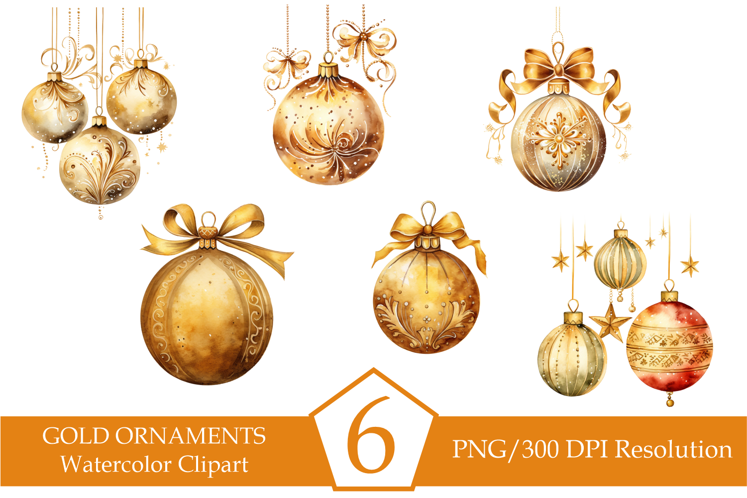 Christmas Ornament Stickers: Six Gold Watercolor Baubles original product preview