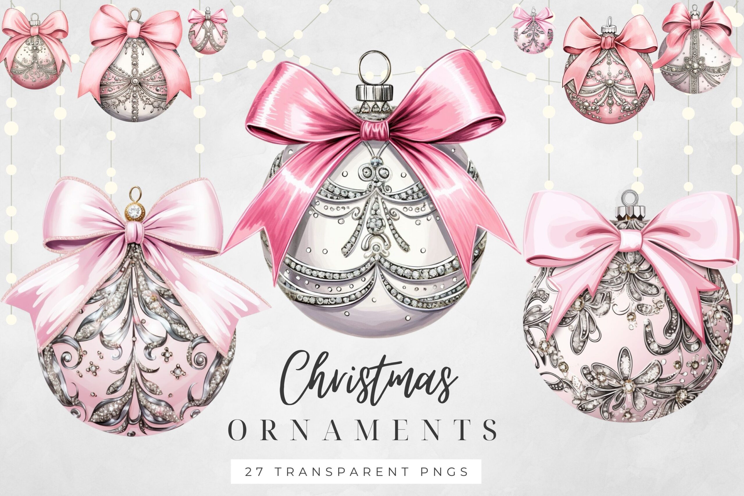 Christmas Ornament Stickers: Twenty-Seven Pink Ornaments with Transparent Backgrounds original product preview