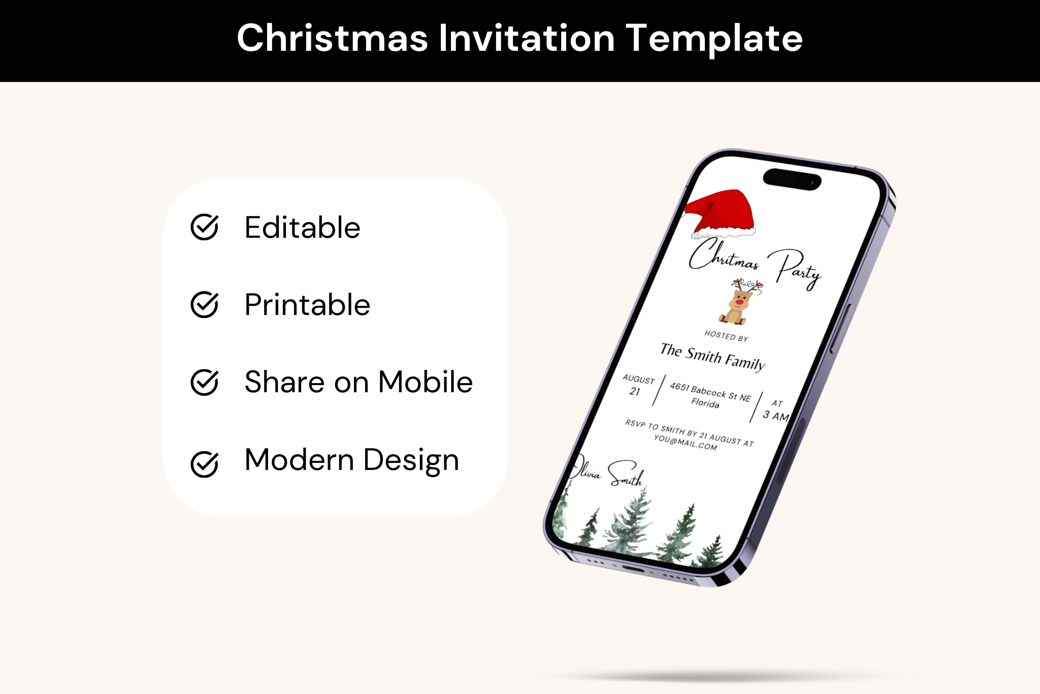 Christmas Invitation Templates: Minimal Christmas Party Layout for Phone Sharing original product preview
