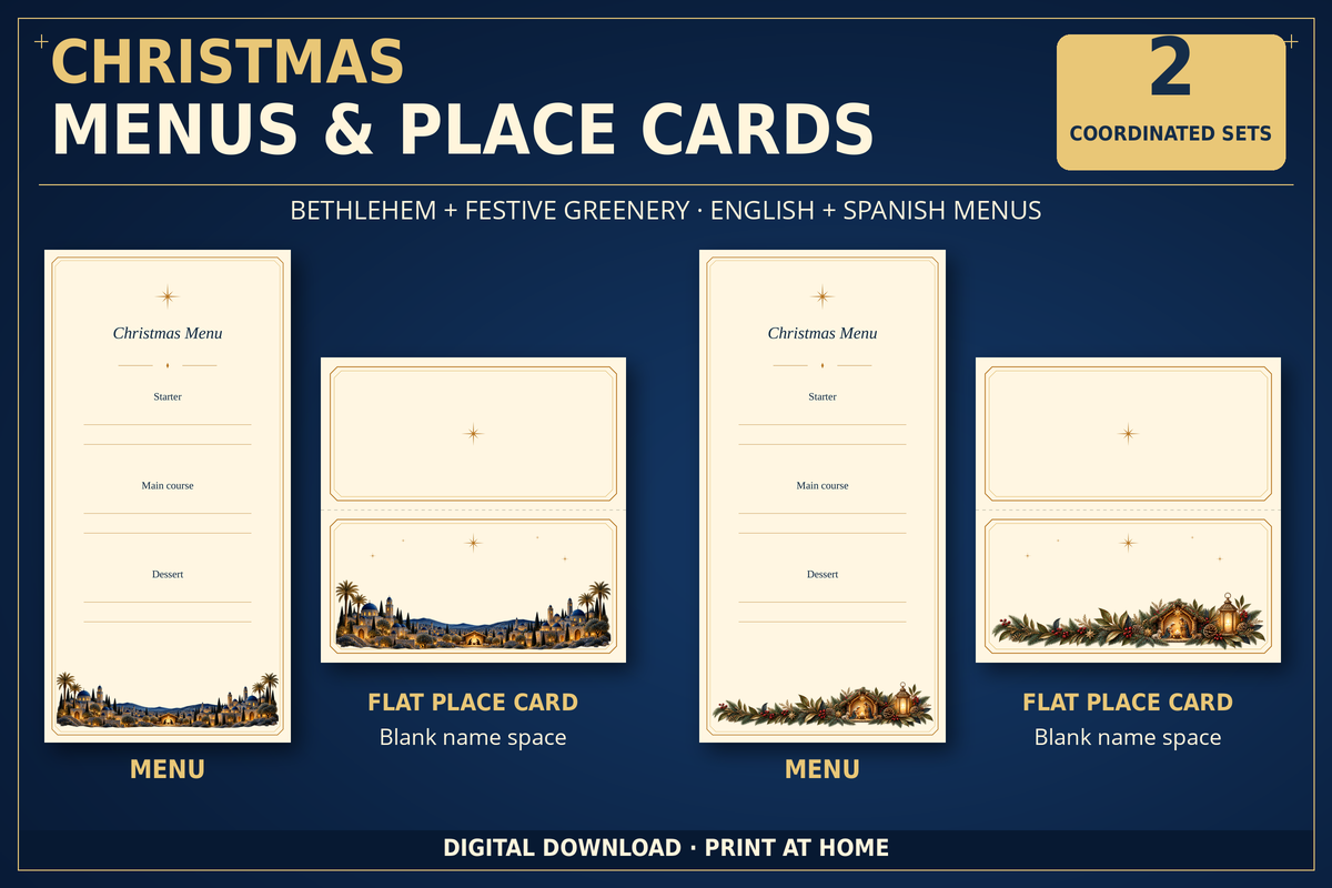 Christmas Place Cards: Two Coordinated Menu-and-Name Sets for Handwriting original product preview