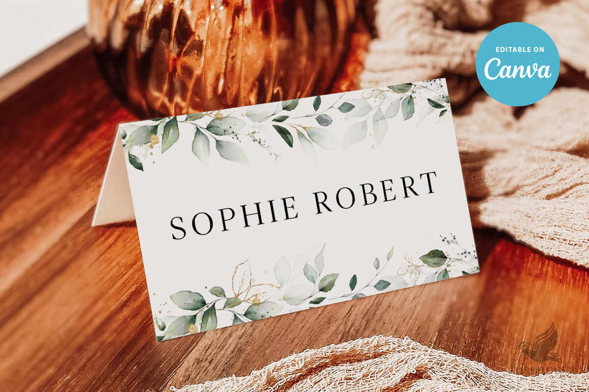Christmas Place Cards: A Neutral Greenery Canva Card to Adapt for Christmas original product preview