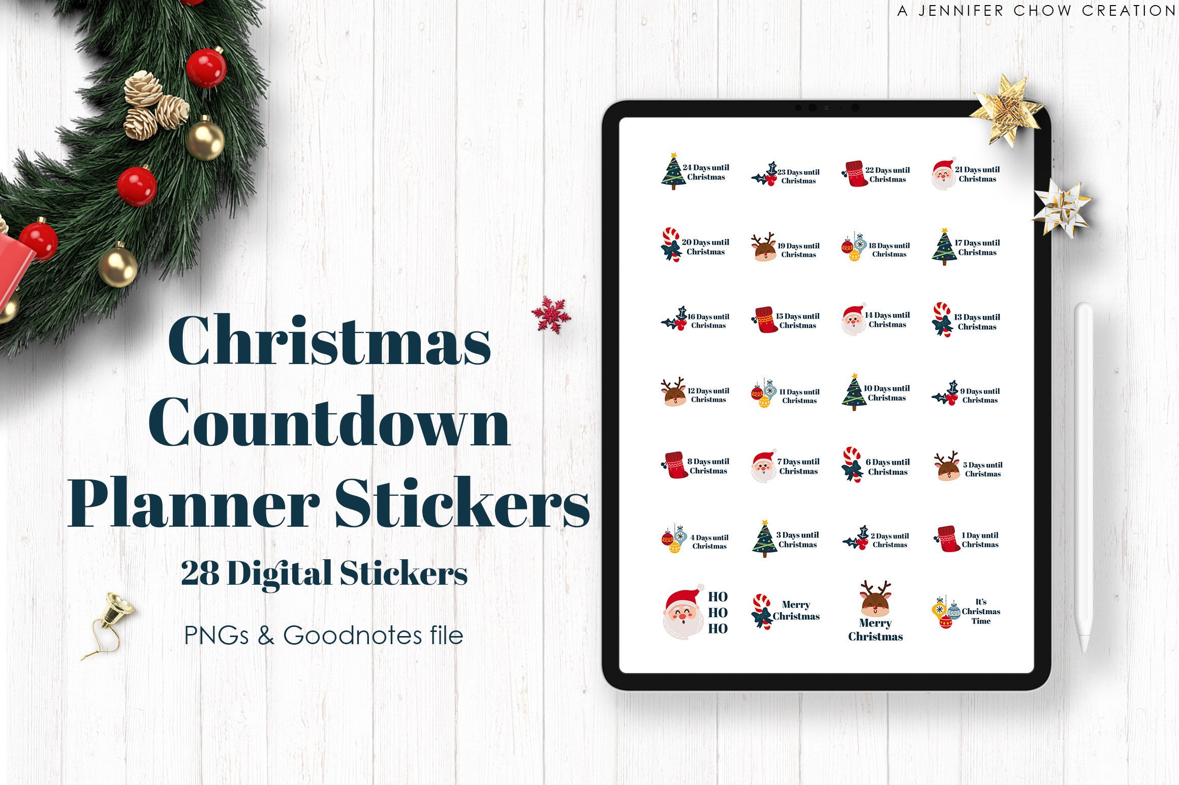 christmas countdown stickers: Twenty-Eight Countdown Stickers with a Goodnotes File original product preview
