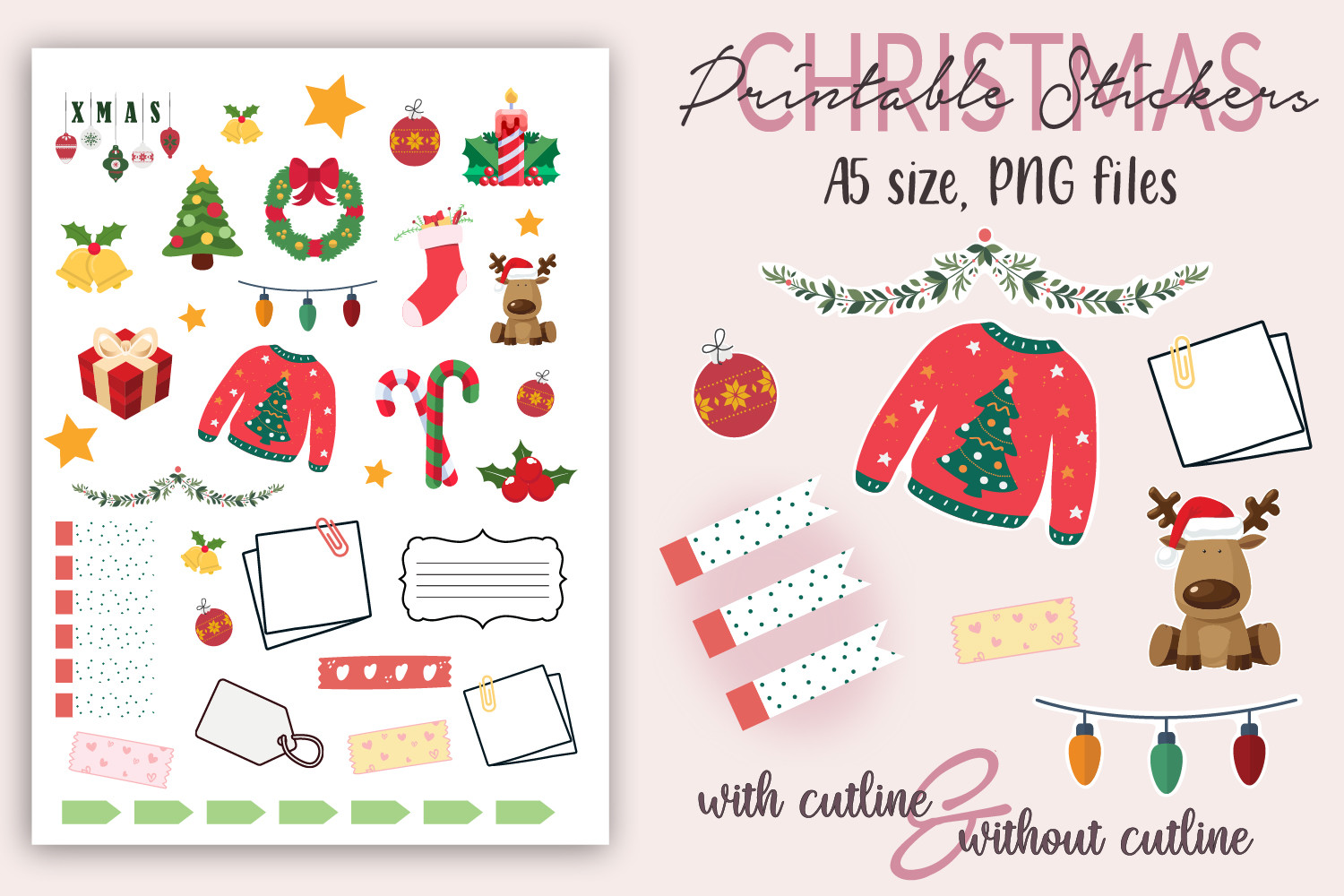 Christmas Planner Stickers: Christmas Planner Sticker Sheet with 26 Individual PNGs