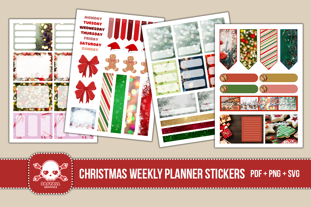 Christmas Planner Stickers: Christmas Weekly Planner Stickers in PNG, PDF and SVG