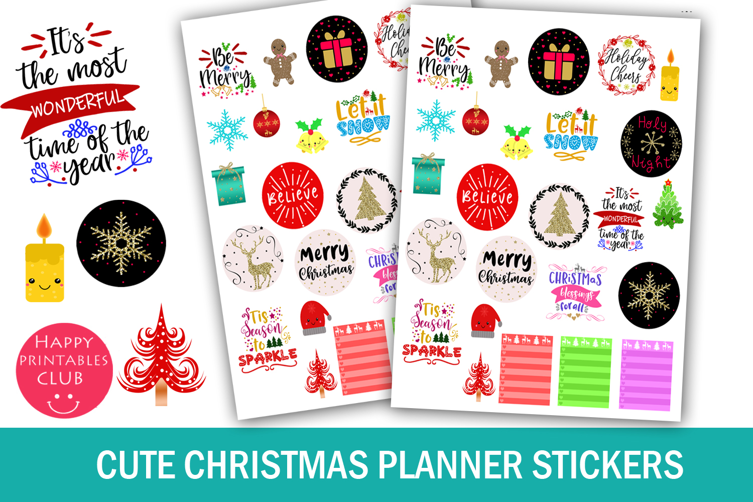 Christmas Planner Stickers: Cute Christmas Planner Stickers on a Letter-Size Sheet