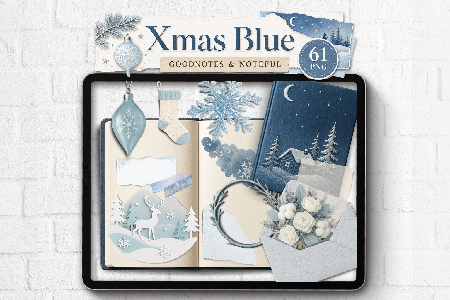 Christmas Planner Stickers: Blue Christmas Digital Planner Stickers