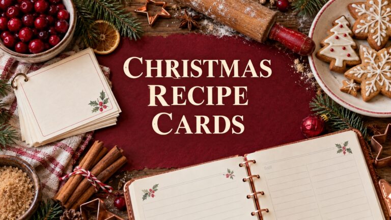 christmas recipe cards with realistic planner and thematic stationery