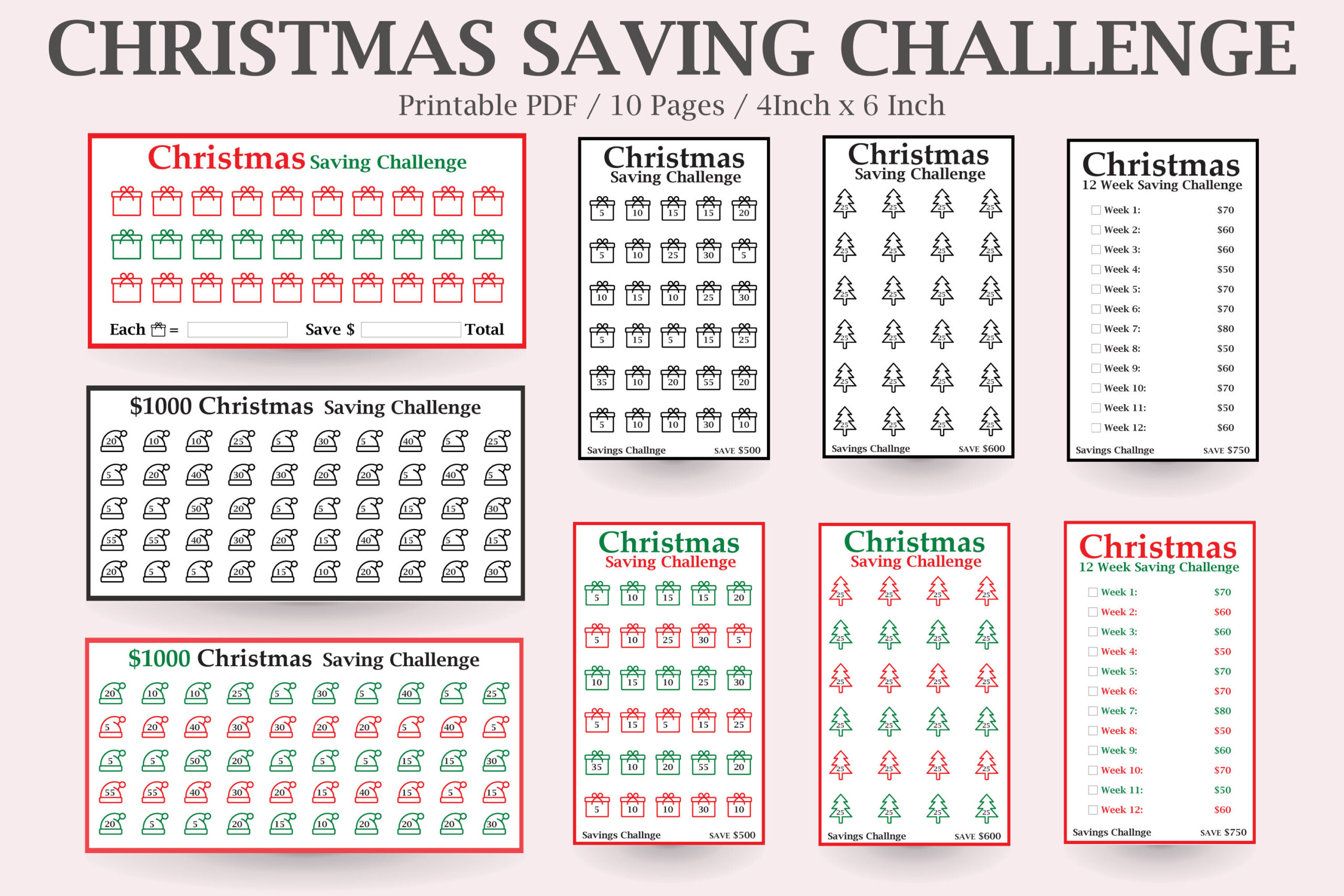 christmas savings challenge: Five Goal Options in Color and Black and White original product preview
