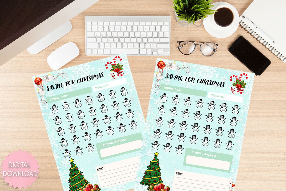 christmas savings challenge: Snowman Three-Thousand Tracker in Two Paper Sizes original product preview