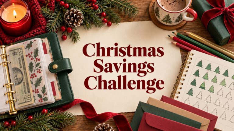 christmas savings challenge with realistic planners and thematic accessories