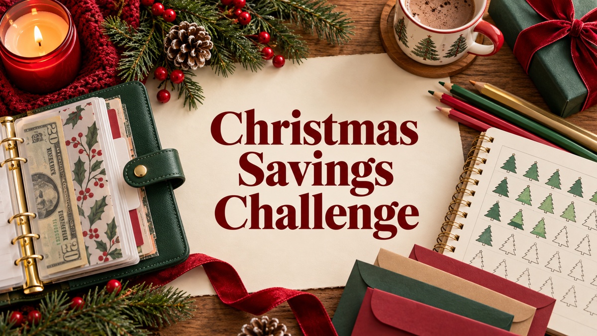 christmas savings challenge with realistic planners and thematic accessories