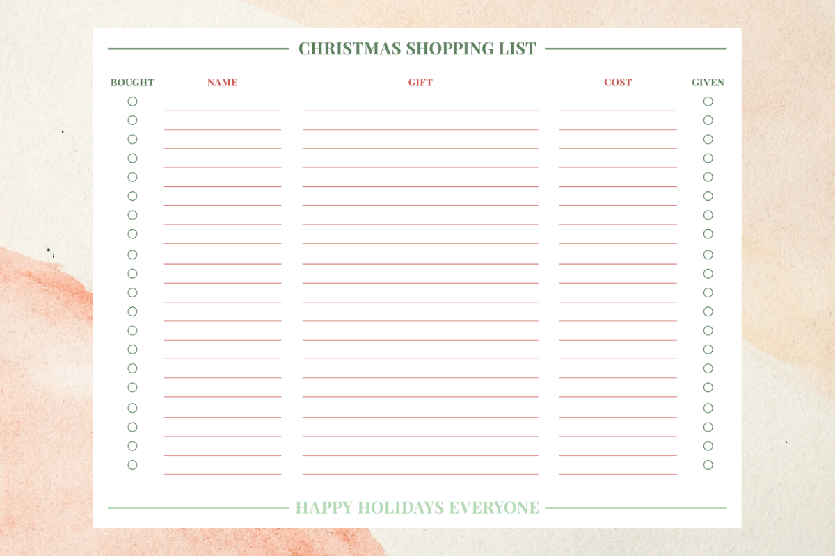 Christmas Shopping List: Letter-Size Gift Shopping Checklist original product preview