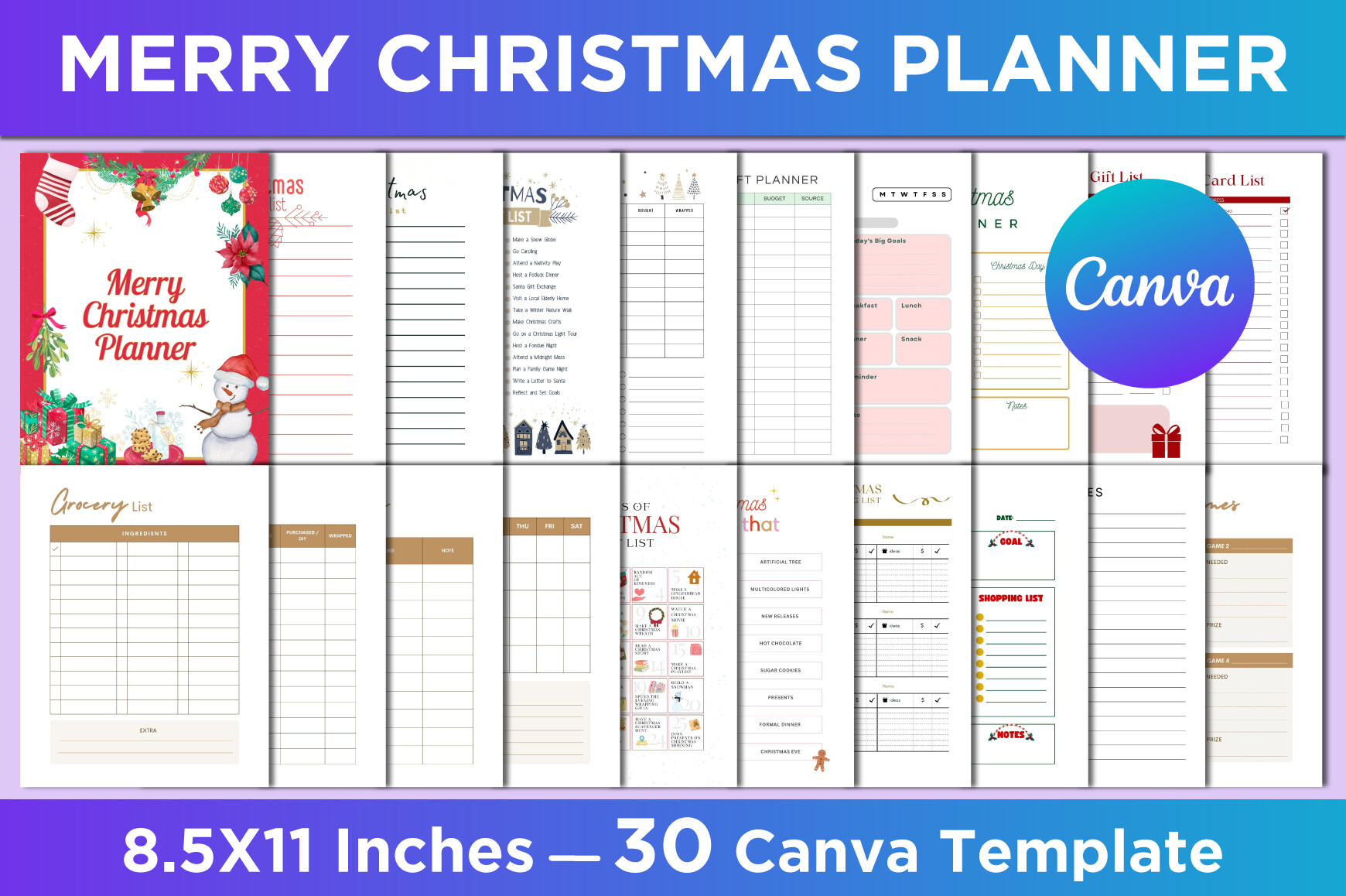 Christmas Shopping List: Editable Canva Shopping List with Holiday Pages original product preview
