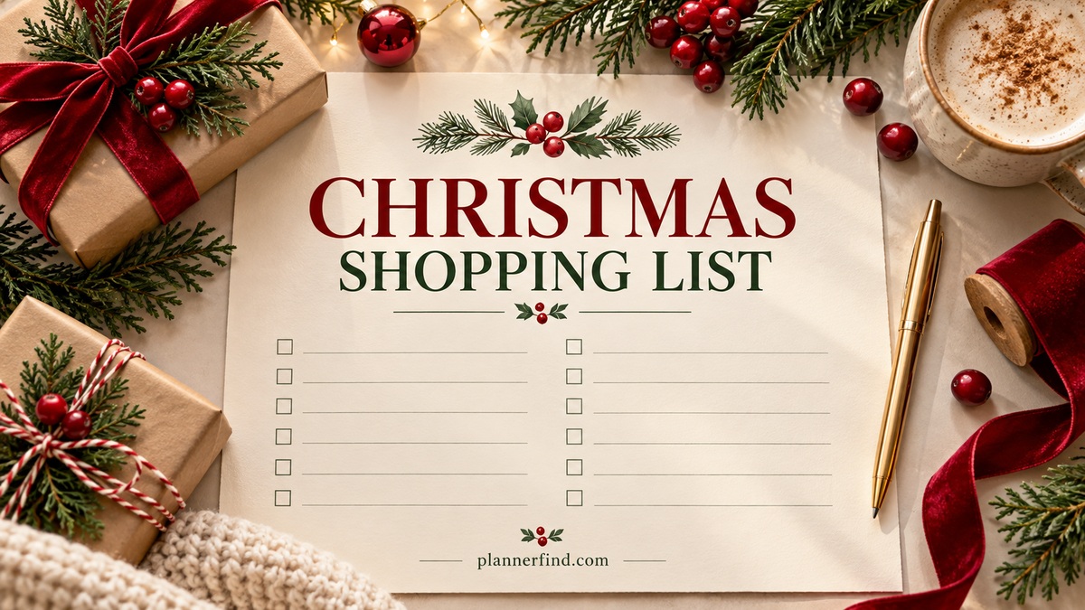 Christmas Shopping List with themed stationery and realistic planner pages