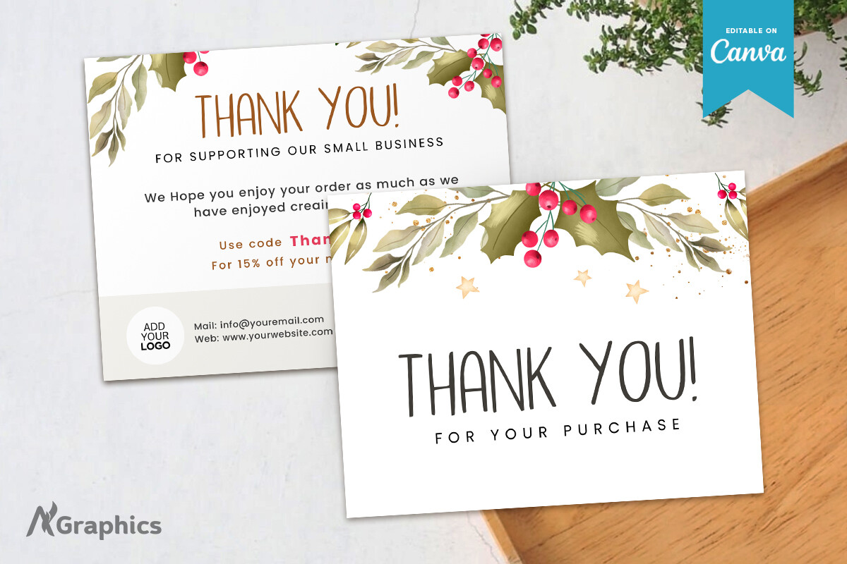 Christmas Thank You Cards: An Evergreen-and-Berry Border for Seasonal Packaging original product preview