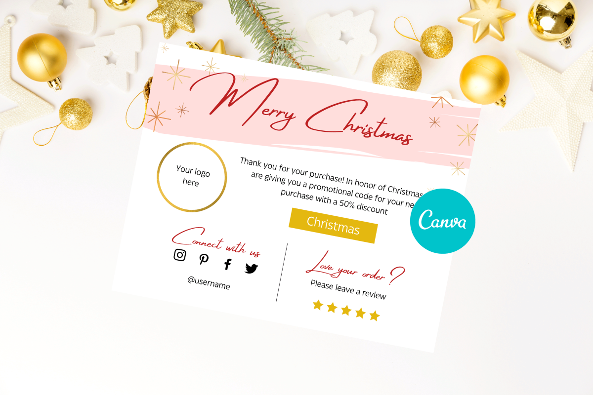 Christmas Thank You Cards: Pink-and-Gold Accents with a Logo Placeholder original product preview