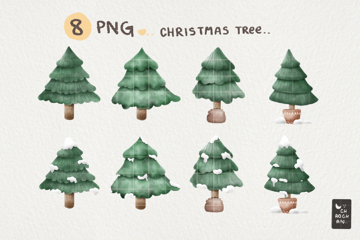 Christmas Tree Stickers: Eight Transparent Watercolor Trees original product preview