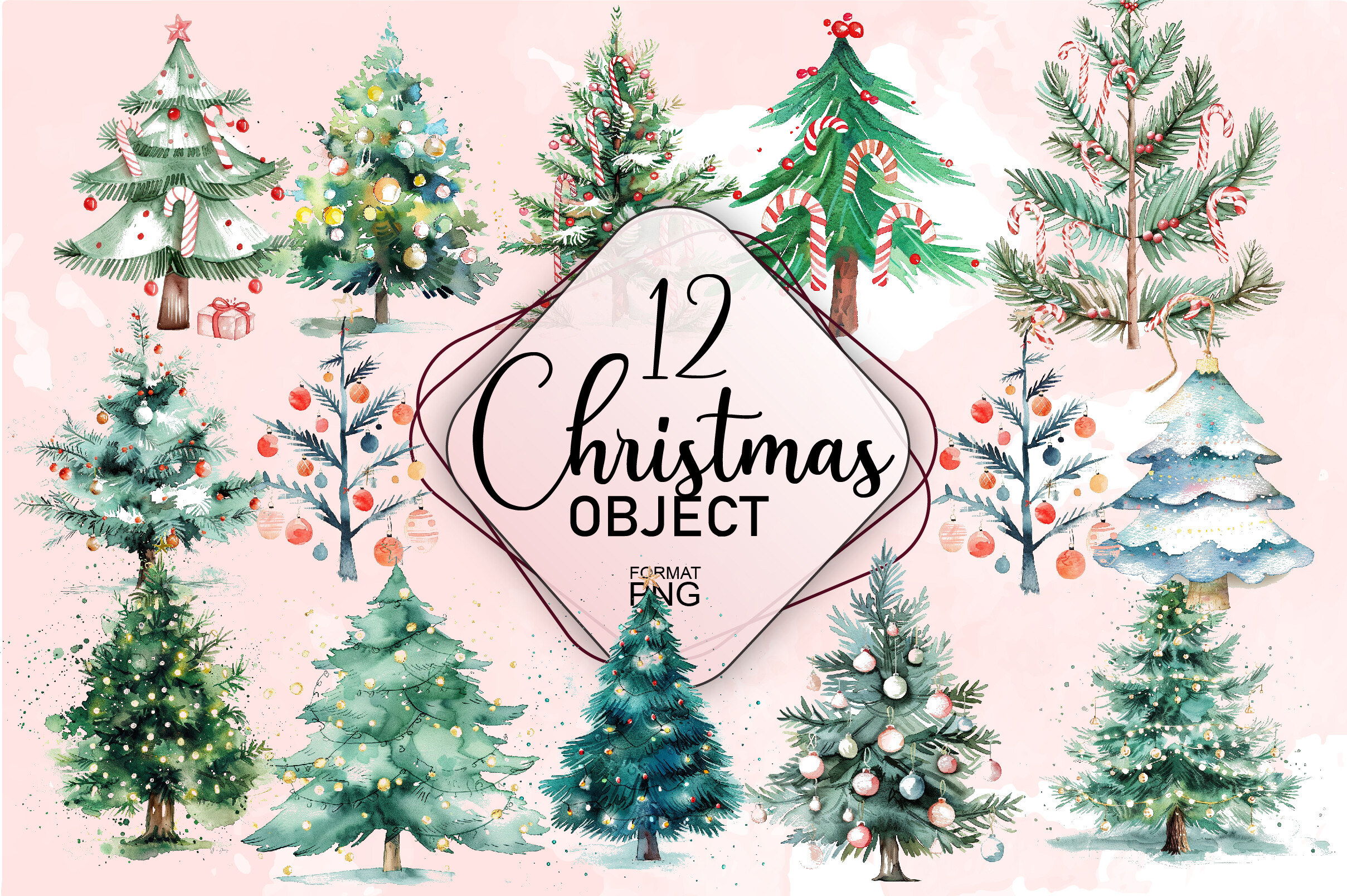 Christmas Tree Stickers: Soft Botanical Tree PNG Collection original product preview