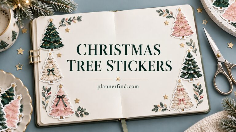 Christmas Tree Stickers with themed stationery and realistic planner pages