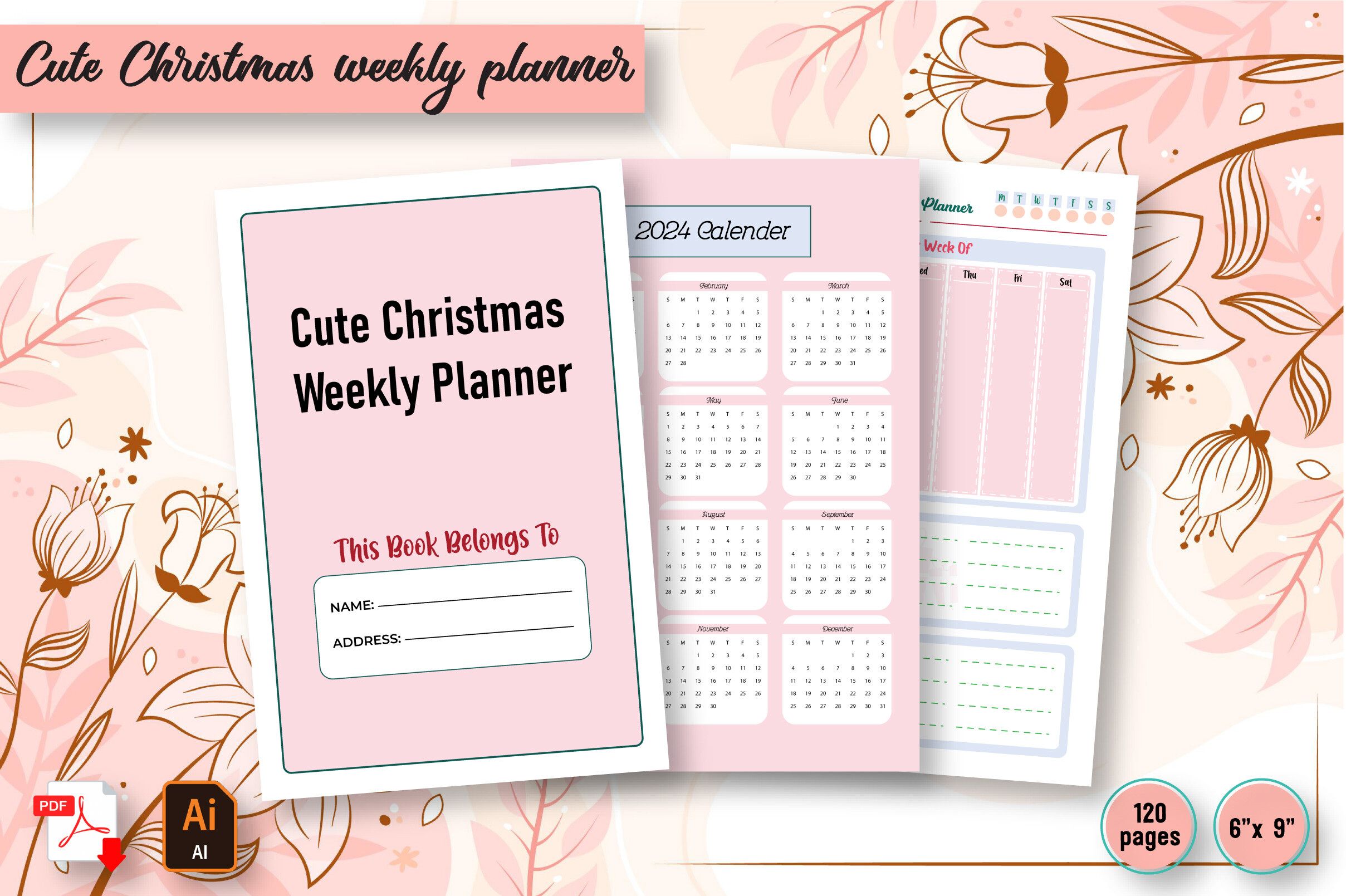 christmas weekly planner: Six-by-Nine Christmas Weekly Notebook with Illustrator Sources original product preview