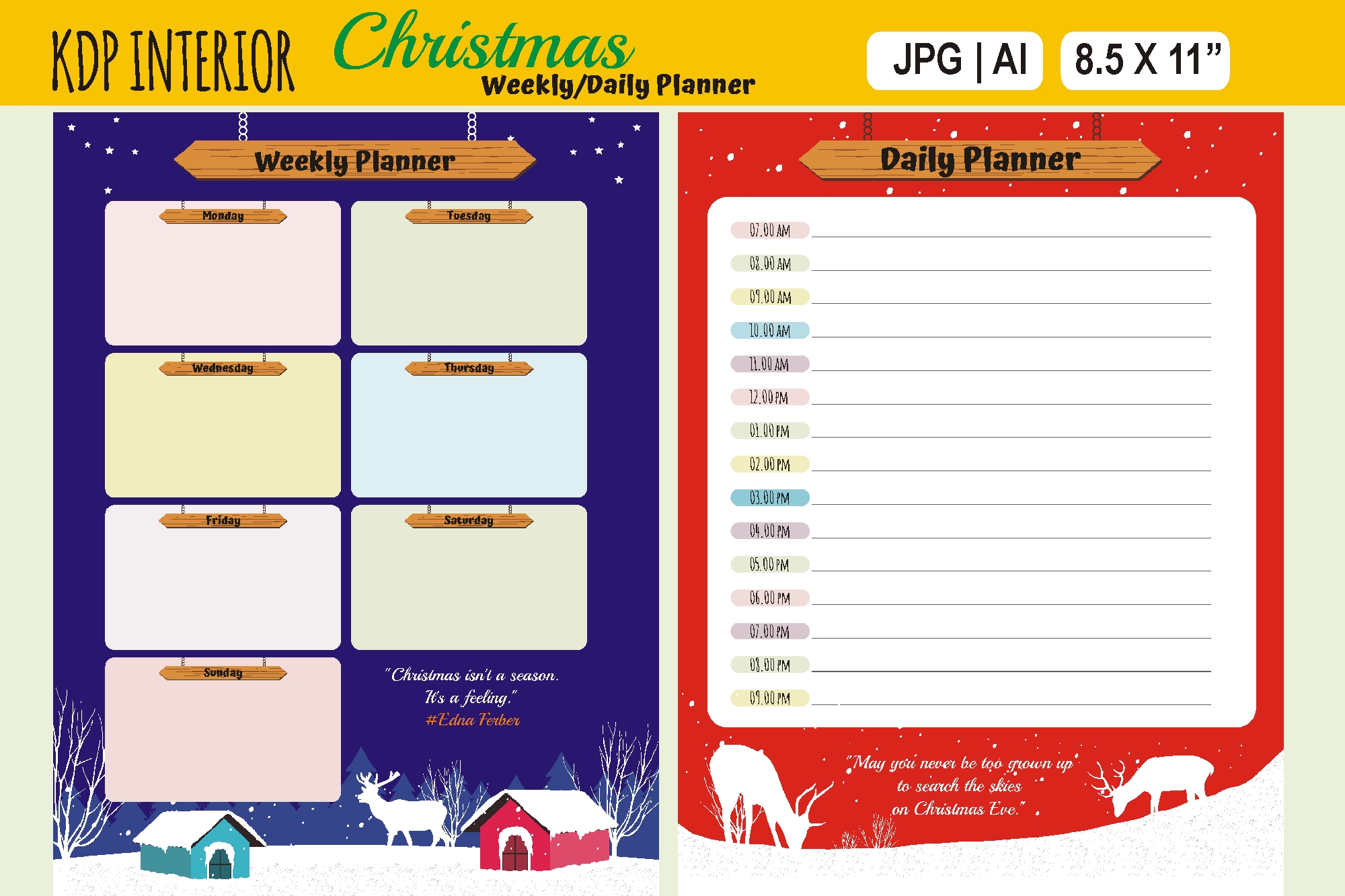 christmas weekly planner: Two Christmas Planning Pages in JPG and AI Formats original product preview