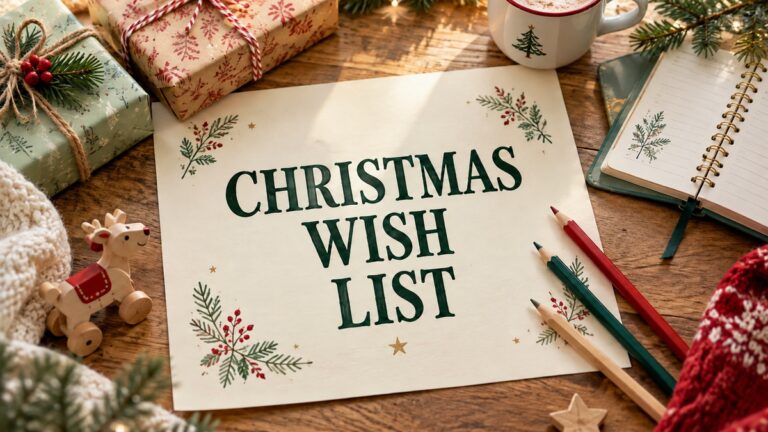 christmas wish list with realistic planner and thematic stationery