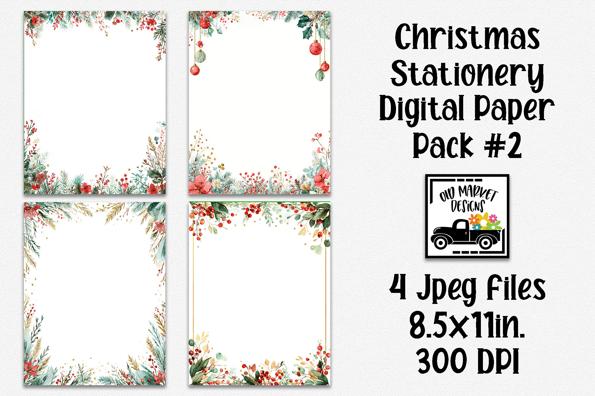 Christmas Writing Paper: Four Watercolor Letterheads with Floral Corner Treatments original product preview
