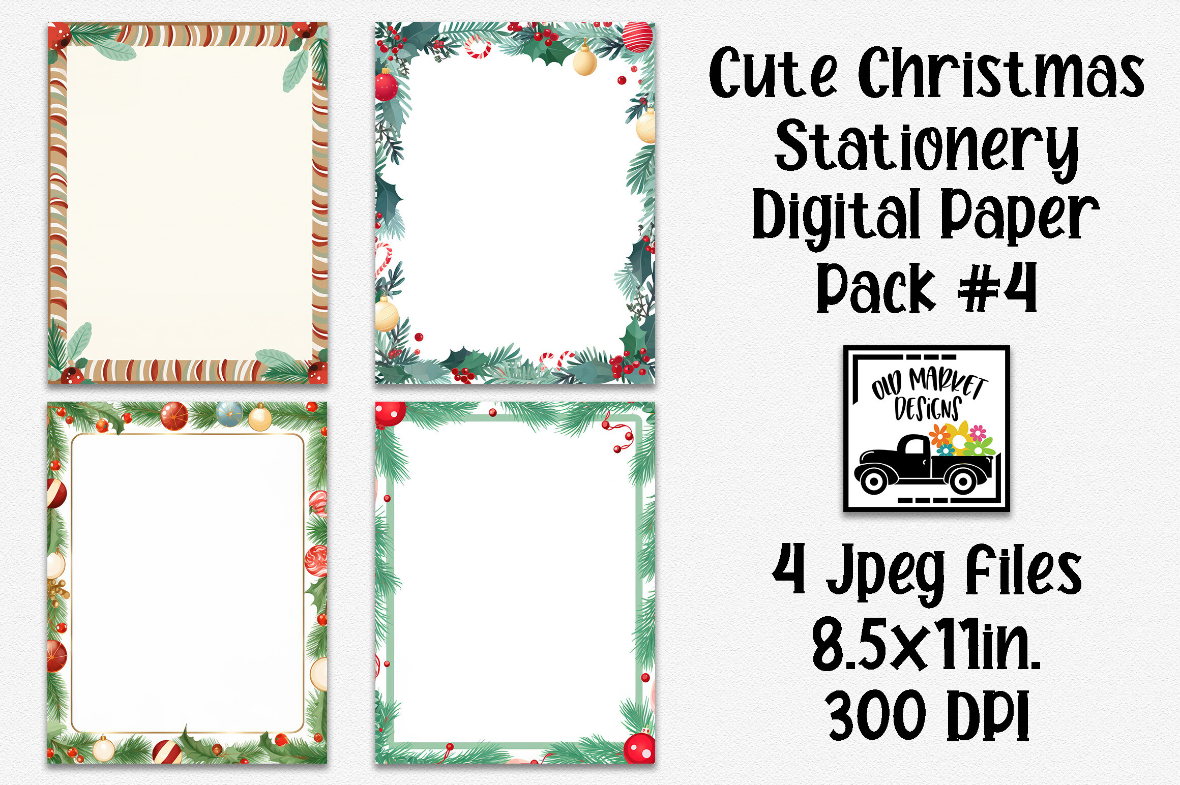 Christmas Writing Paper: Four Bright Christmas Frames with Playful Decorations original product preview